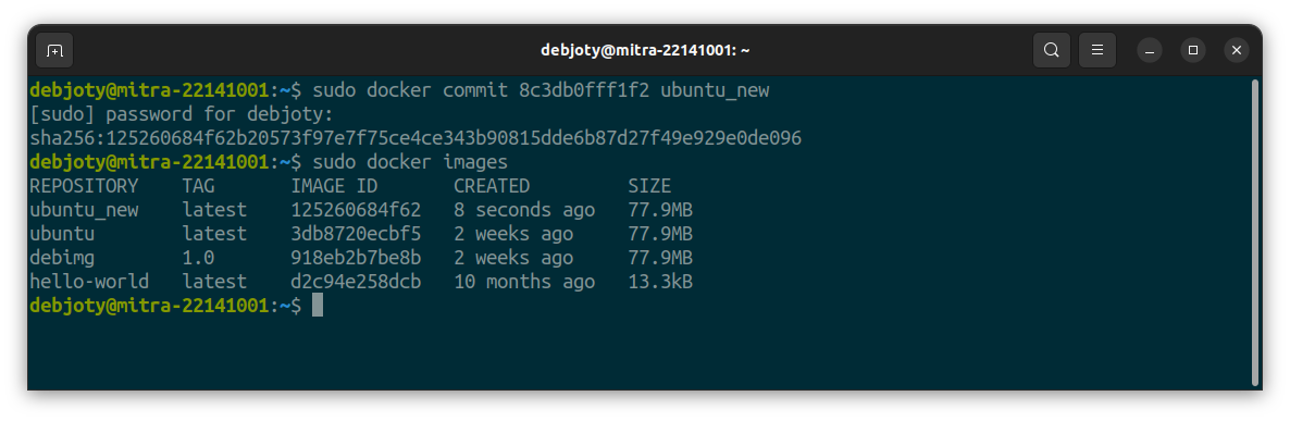 Screenshot: 2.9: Committing Changes to an Image (docker commit):