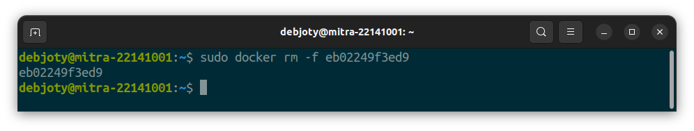 Screenshot: 2.10: Removing a Container (docker rm):