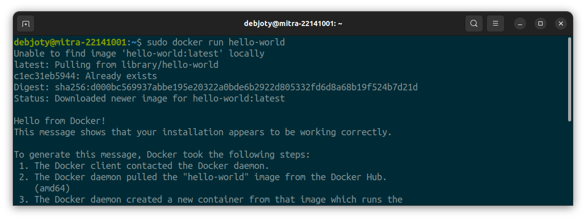 Screenshot: 1.3: Run hello-world