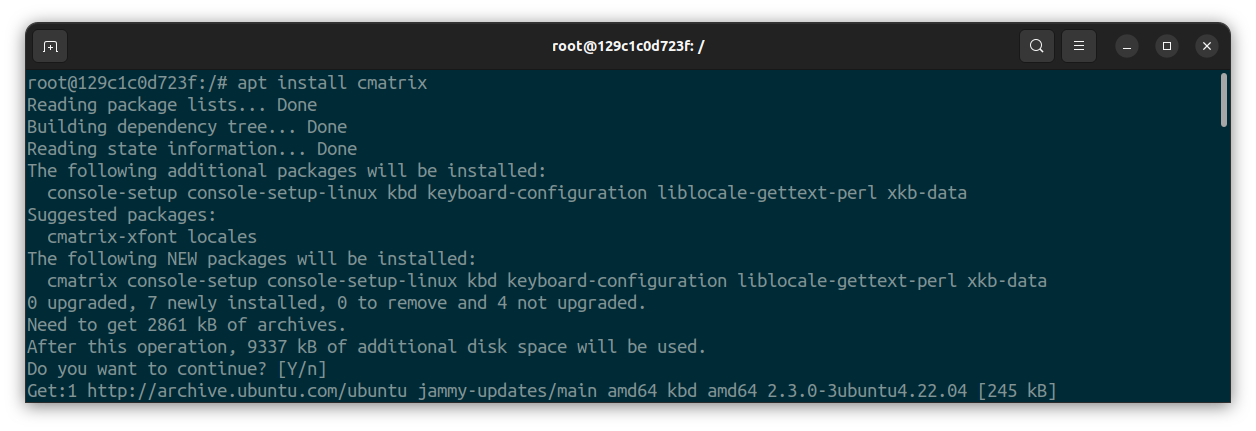 Screenshot: 5.2: Install cmatrix