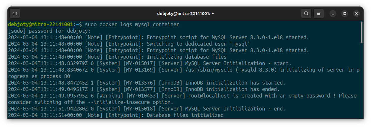 Screenshot: 6.2: Show Logs of the Running Container