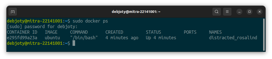Screenshot: 2.6: List of all Running Containers (docker ps)