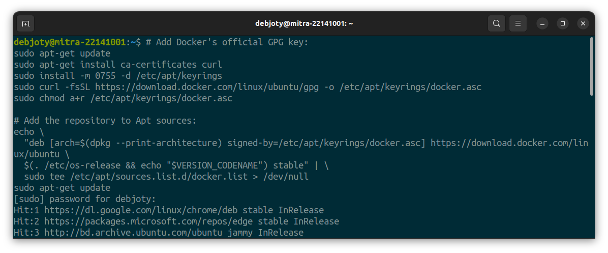 Screenshot: 1.1: Set up Docker’s repository