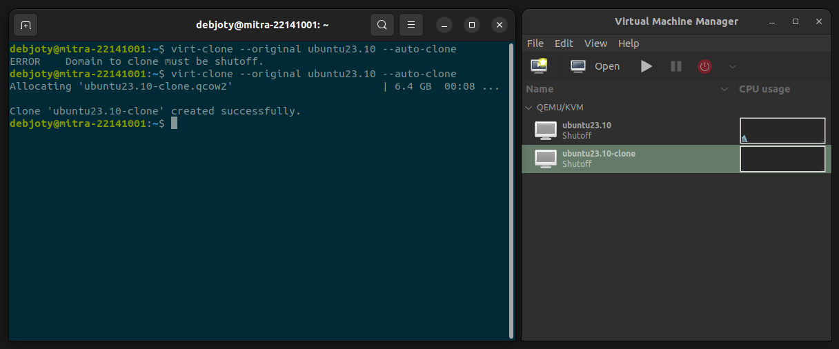 Screenshot: 6. Clone a VM using virt-clone (CLI)