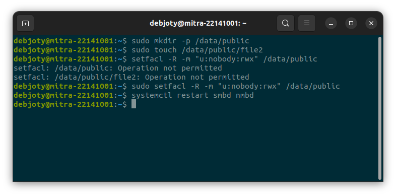 Screenshot: 4.2:** Create a directory for the shared folder