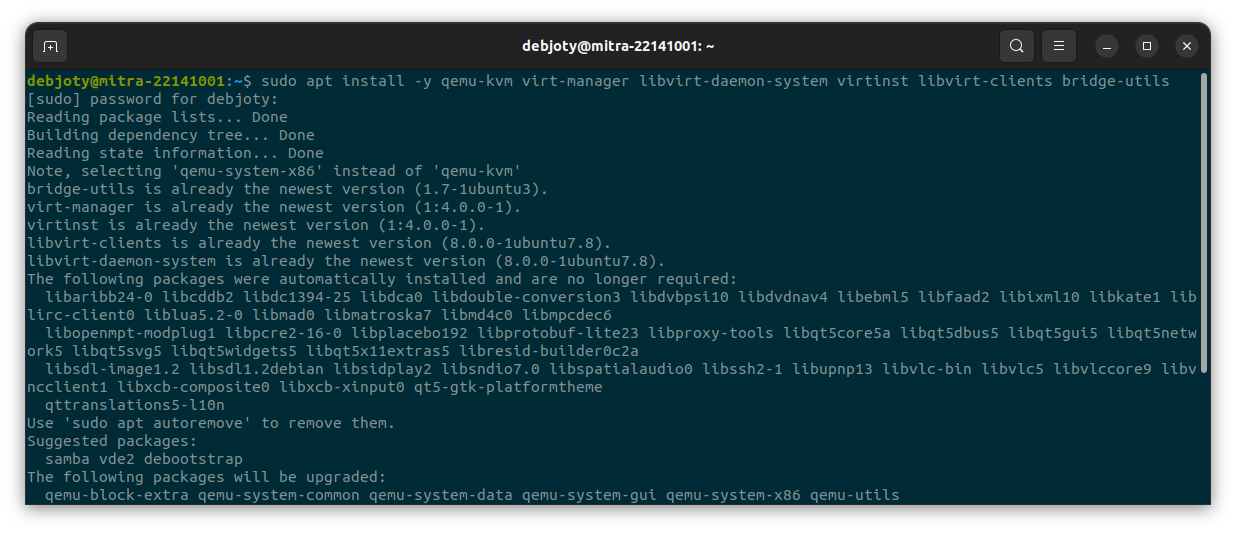 Screenshot: 1.4: Install KVM on Ubuntu 22.04