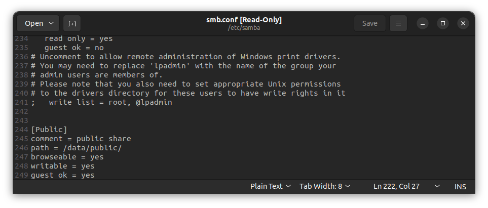 Screenshot: 4.3: Configure Samba: