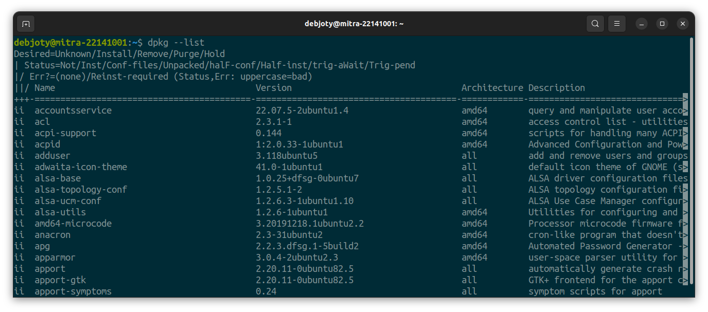 Screenshot: 3. dpkg --list